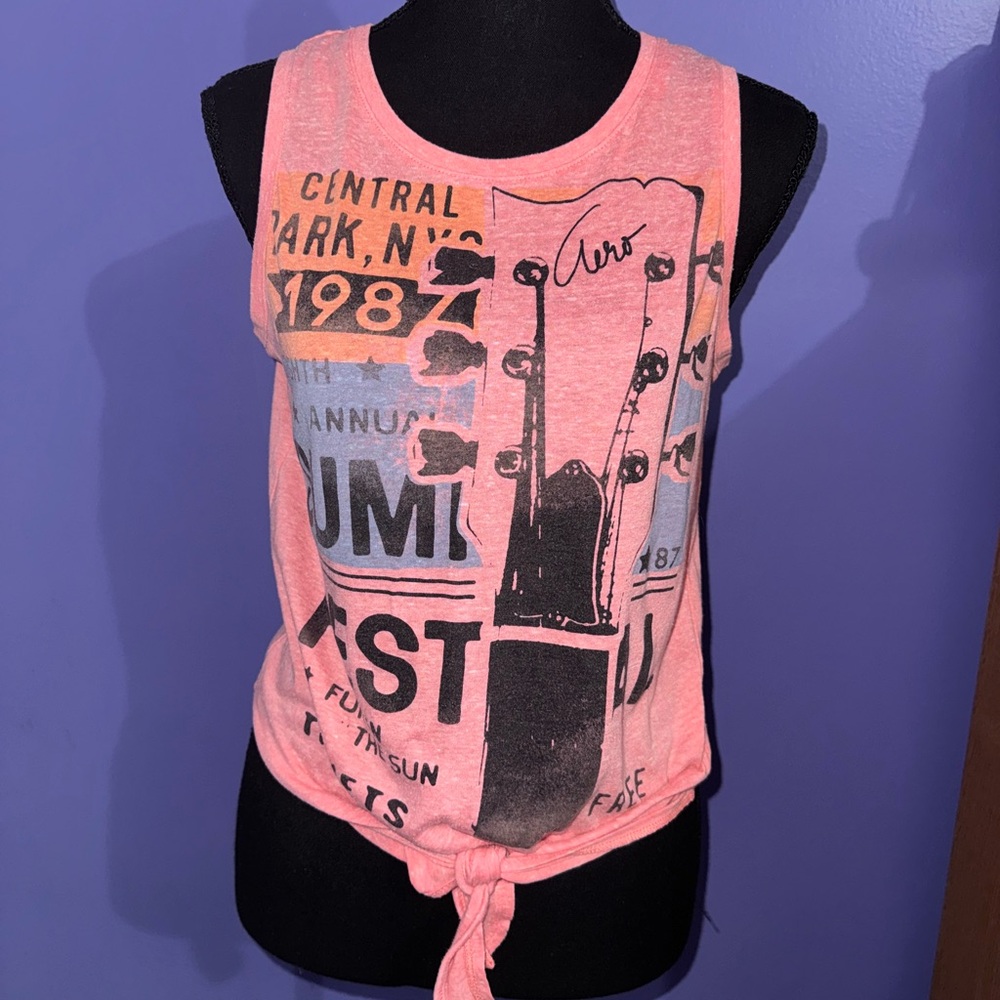 Aeropostale Pink Graphic New York City Tank Top Print
